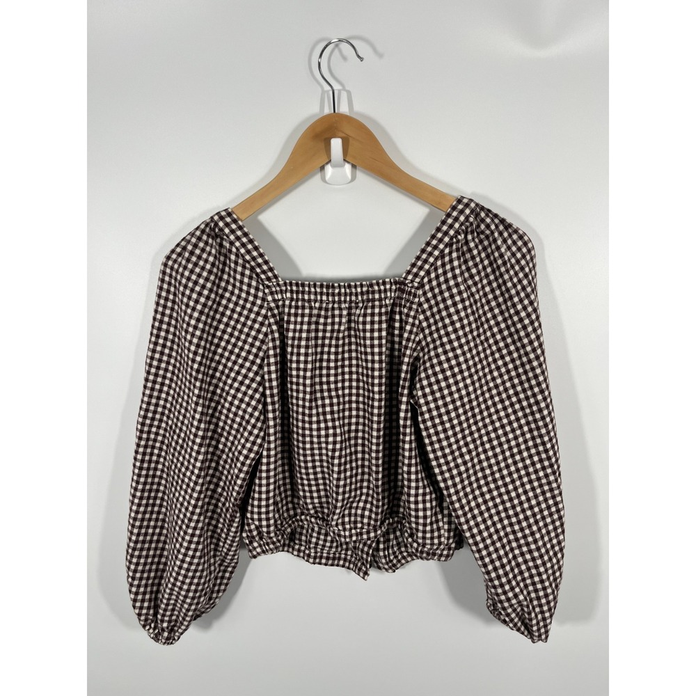 Madewell Womens Top XS Brown Gingham Cottagecore Boho Granola 100% Cotton - Picture 3 of 9